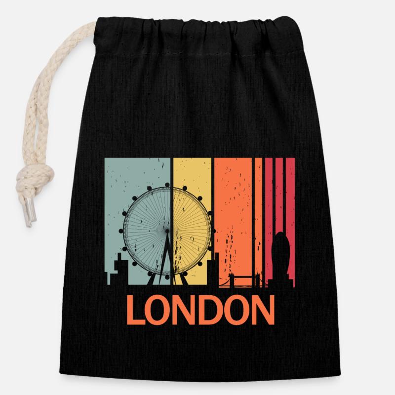 London - Verschließbarer Geschenkbeutel aus Baumwolle (14x20cm) - Schwarz