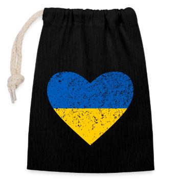 Ukraine, blau-gelbes Herz - Verschließbarer Geschenkbeutel aus Baumwolle (14x20cm) - Schwarz - Vorne