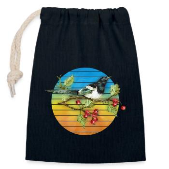 Bunter Vogel - Verschließbarer Geschenkbeutel aus Baumwolle (14x20cm) - Navy - Vorne
