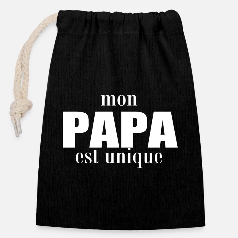 mon papa est unique - Sac cadeau en coton avec cordon (14 x 20 cm) - noir