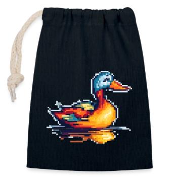 Small duck in 8 bit retro pixel graphics - Closable cotton gift bag (14x20cm) - navy - Front