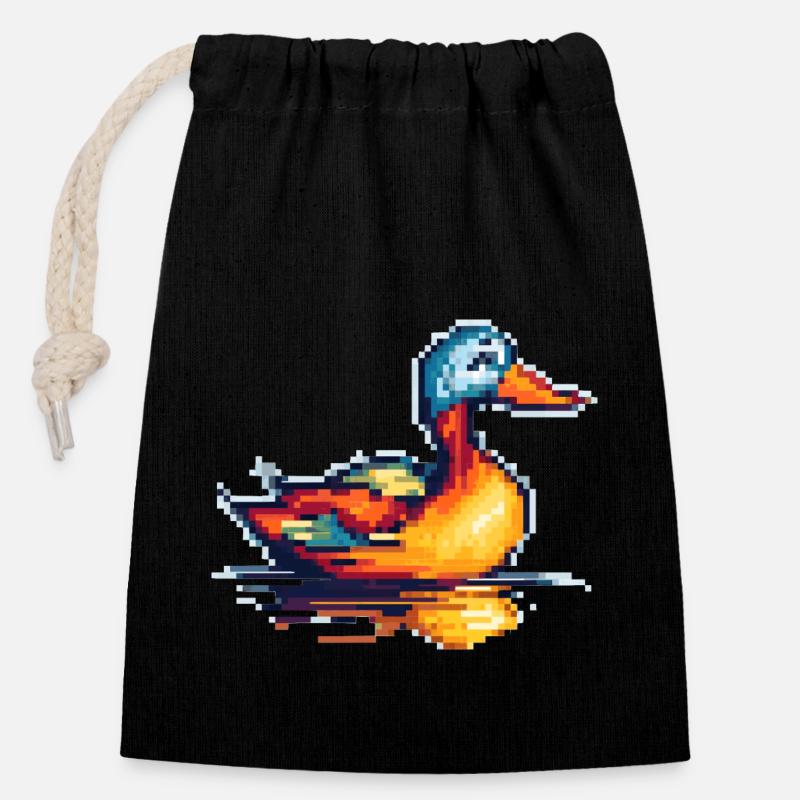 Kleine Ente in 8 Bit retro Pixelgrafik - Verschließbarer Geschenkbeutel aus Baumwolle (14x20cm) - Schwarz