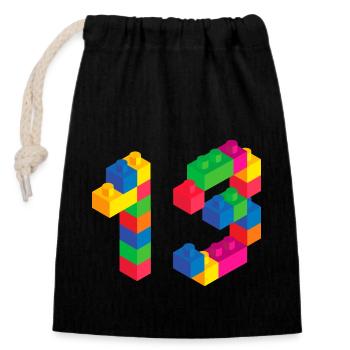 Cute Block Building 13rd Birthday Gift 13Year Old - Closable cotton gift bag (14x20cm) - black - Front