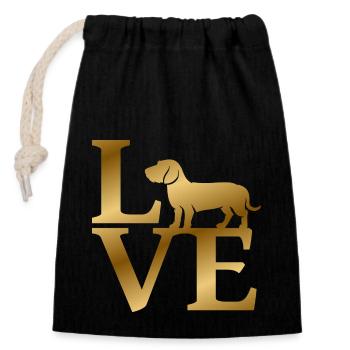 Teckel d’amour - Sac cadeau en coton avec cordon (14 x 20 cm) - noir - Devant