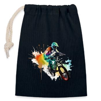 BMX Vélo Biker Stunt Trick Freestyle Splash - Sac cadeau en coton avec cordon (14 x 20 cm) - bleu marine - Devant