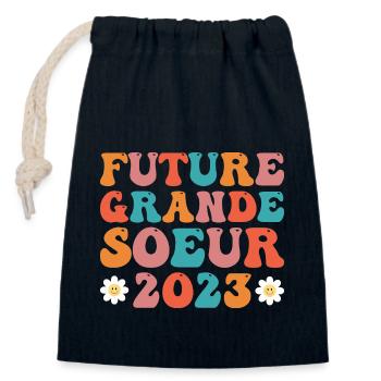 Future Grande Soeur 2023 Drôle naissance bébé - Sac cadeau en coton avec cordon (14 x 20 cm) - bleu marine - Devant