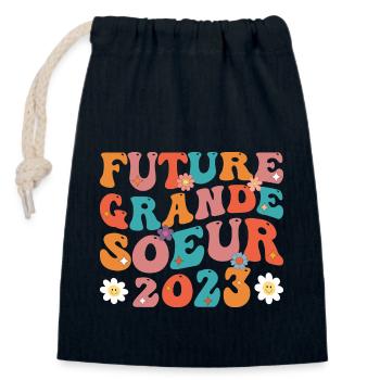 Future Grande Soeur 2023 Drôle naissance bébé - Sac cadeau en coton avec cordon (14 x 20 cm) - bleu marine - Devant