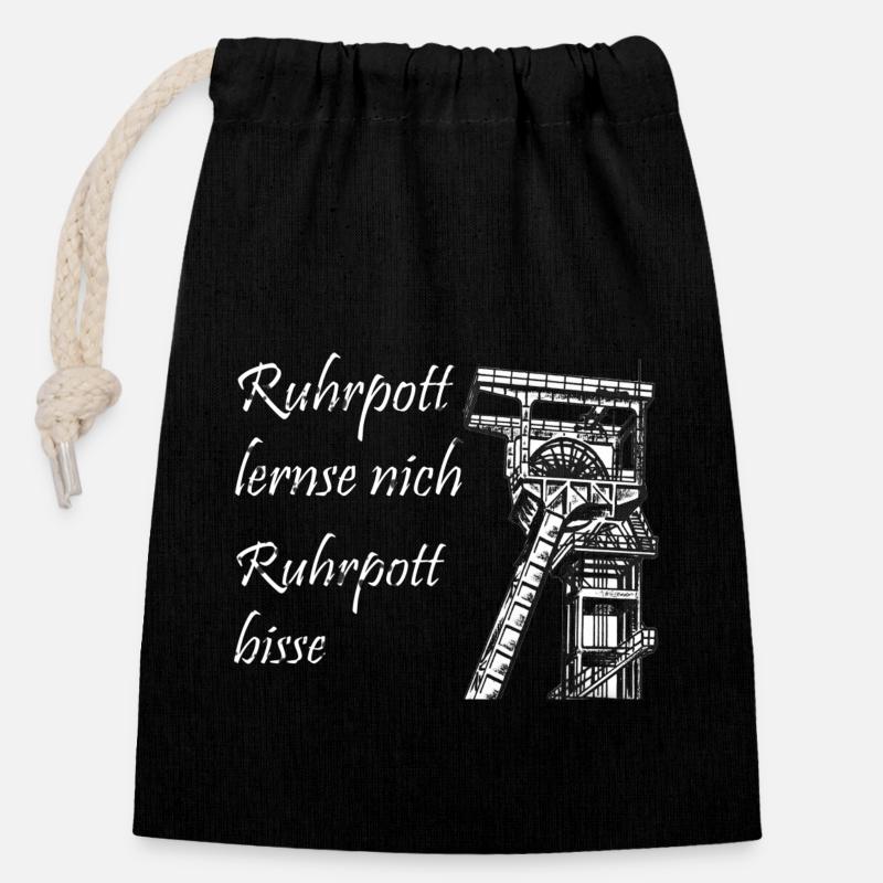 Ruhrpott lernse nich - Verschließbarer Geschenkbeutel aus Baumwolle (14x20cm) - Schwarz