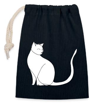 Minimalistic cat fine line art on white background - Closable cotton gift bag (14x20cm) - navy - Front