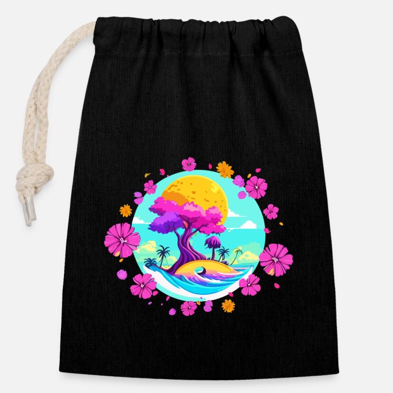 Fleur rose - Sac cadeau en coton avec cordon (14 x 20 cm) - noir