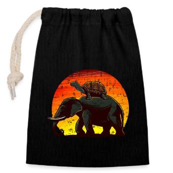 Elefant Schildkröte Sunset Design - Verschließbarer Geschenkbeutel aus Baumwolle (14x20cm) - Schwarz - Vorne