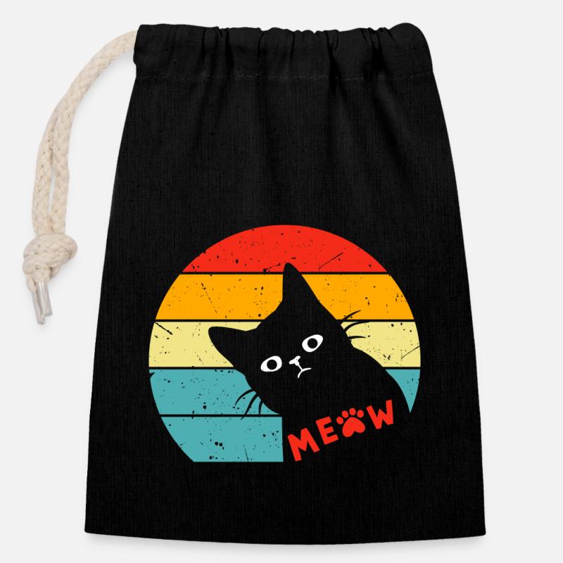 Retro Schwarze Katze 3 - Verschließbarer Geschenkbeutel aus Baumwolle (14x20cm) - Schwarz