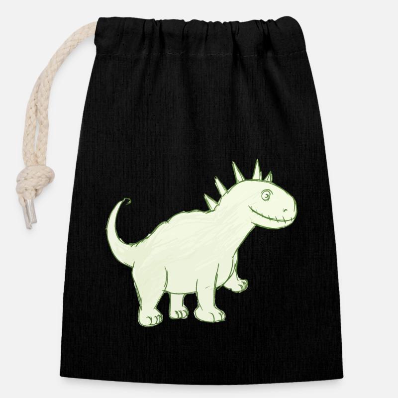 Dinosaure amical - Sac cadeau en coton avec cordon (14 x 20 cm) - noir