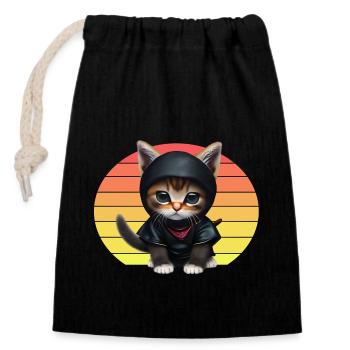 Ninja Cat Sunset - Closable cotton gift bag (14x20cm) - black - Front
