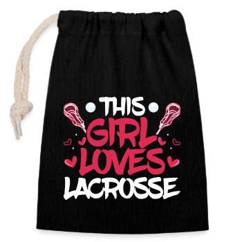 This Girl Loves Lacrosse Lacrosse Woman Player - Verschließbarer Geschenkbeutel aus Baumwolle (14x20cm) - Schwarz - Vorne
