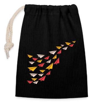 Avions en papier - Sac cadeau en coton avec cordon (14 x 20 cm) - noir - Devant