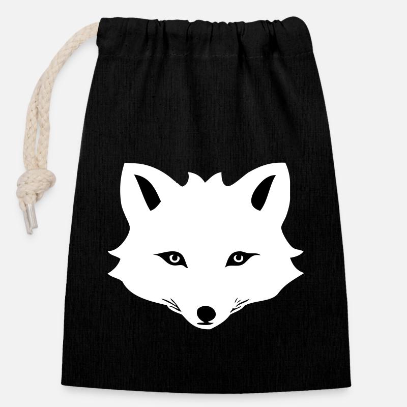 Renard arctique de dessin animé - Sac cadeau en coton avec cordon (14 x 20 cm) - noir