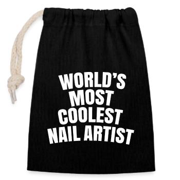 world's most coolest nail artist - Closable cotton gift bag (14x20cm) - black - Front