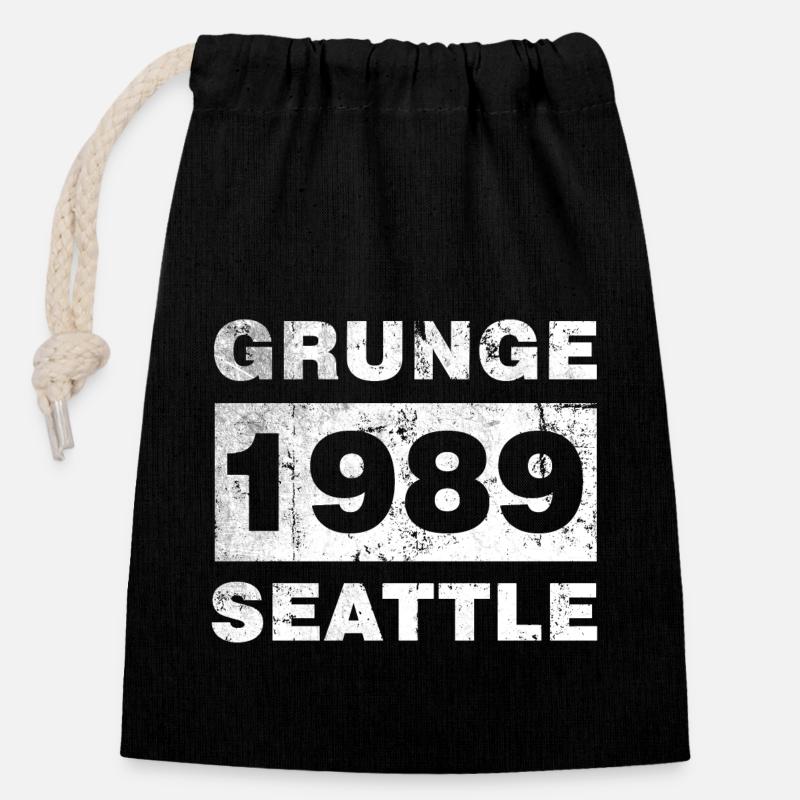 GRUNGE SEATTLE 1989 - Verschließbarer Geschenkbeutel aus Baumwolle (14x20cm) - Schwarz