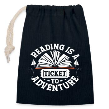 Reading is a ticket to Adventure - Verschließbarer Geschenkbeutel aus Baumwolle (14x20cm) - Navy - Vorne