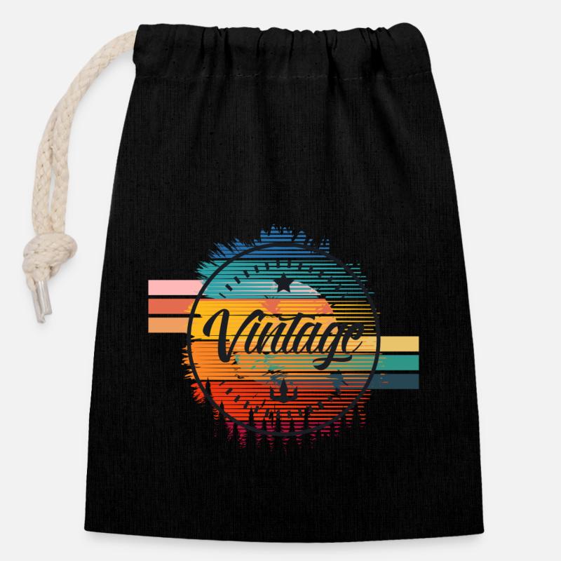 Vintage - Closable cotton gift bag (14x20cm) - black