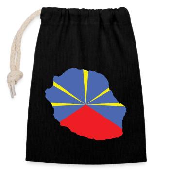 idee cadeau drapeau carte ile de la reunion 974 - Sac cadeau en coton avec cordon (14 x 20 cm) - noir - Devant