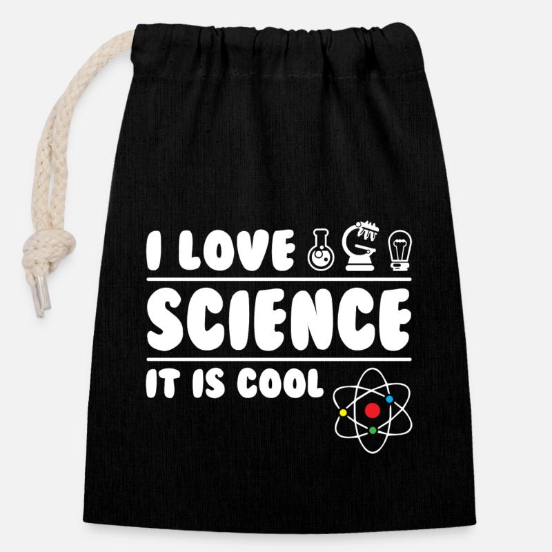 I Love Science - Verschließbarer Geschenkbeutel aus Baumwolle (14x20cm) - Schwarz