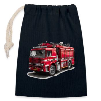 Mit dem Feuerwehrauto Brände bekämpfen - Verschließbarer Geschenkbeutel aus Baumwolle (14x20cm) - Navy - Vorne