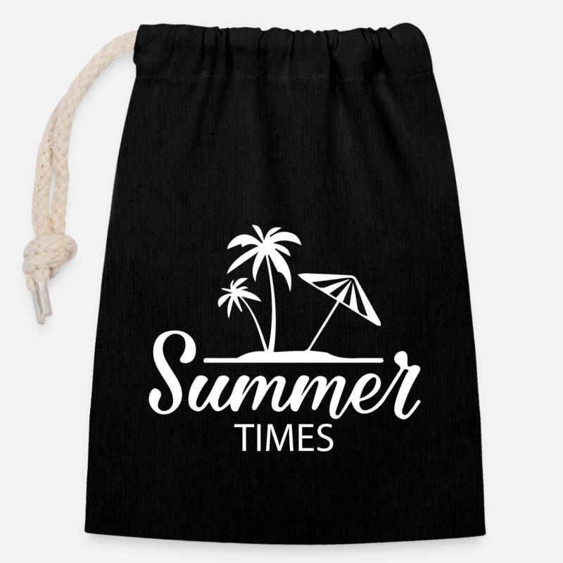 Horaires d’été - Sac cadeau en coton avec cordon (14 x 20 cm) - noir