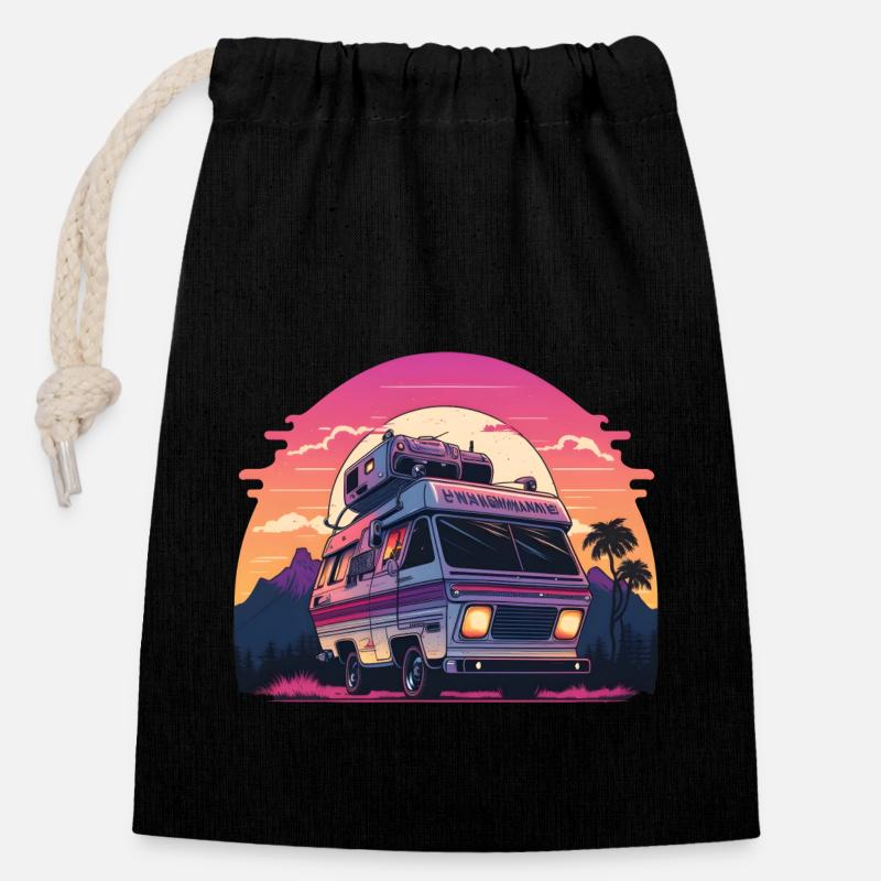 Synthwave Camper sunset - Verschließbarer Geschenkbeutel aus Baumwolle (14x20cm) - Schwarz
