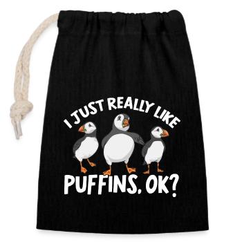 puffin puffin auke birds Lunde - Closable cotton gift bag (14x20cm) - black - Front
