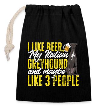 Lévrier italien Greyhound Chiens - Sac cadeau en coton avec cordon (14 x 20 cm) - noir - Devant