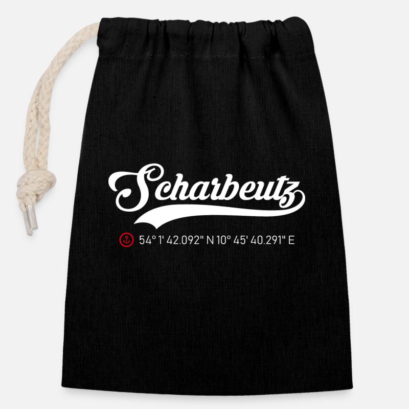 Scharbeutz Koordinaten - Verschließbarer Geschenkbeutel aus Baumwolle (14x20cm) - Schwarz