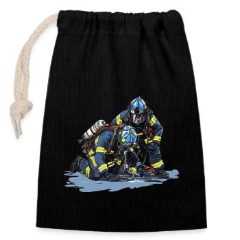 Firefighter in action - Heroes - Closable cotton gift bag (14x20cm) - black - Front