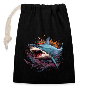 Roi des profondeurs. Requin style graffiti. - Sac cadeau en coton avec cordon (14 x 20 cm) - noir - Devant