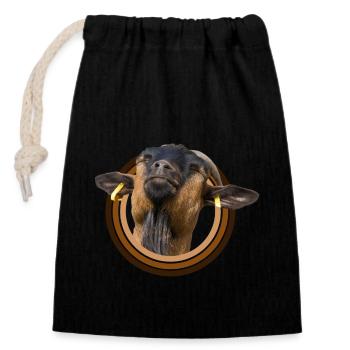 Close-up photo of a happy goat - Closable cotton gift bag (14x20cm) - black - Front