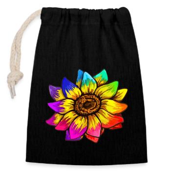 Tournesol aux couleurs de l’arc-en-ciel - Sac cadeau en coton avec cordon (14 x 20 cm) - noir - Devant