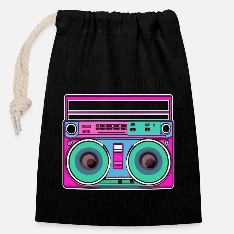 Ghetto Blaster Fluo - Sac cadeau en coton avec cordon (14 x 20 cm) - noir