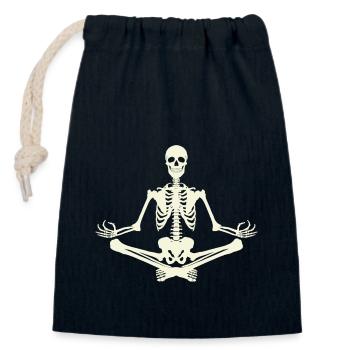7 Sukhasana ou Agréable | Squelette de couleur osseuse - Sac cadeau en coton avec cordon (14 x 20 cm) - bleu marine - Devant