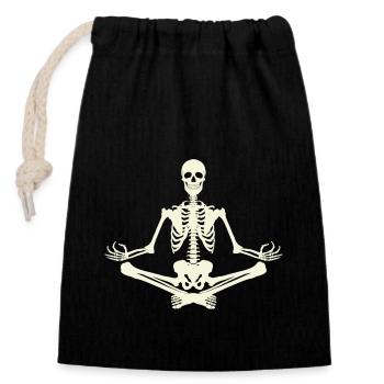 7 Sukhasana or Pleasurable | Bone-colored skeleton - Closable cotton gift bag (14x20cm) - black - Front