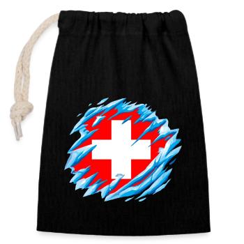 Schweiz Flagge Vintage Kreuz Used Look Schweizer - Verschließbarer Geschenkbeutel aus Baumwolle (14x20cm) - Schwarz - Vorne