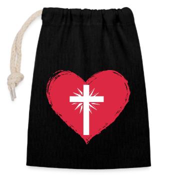 heart cross - Verschließbarer Geschenkbeutel aus Baumwolle (14x20cm) - Schwarz - Vorne