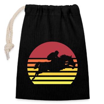 Drôle de cheval photo cheval d’équitation - Sac cadeau en coton avec cordon (14 x 20 cm) - noir - Devant