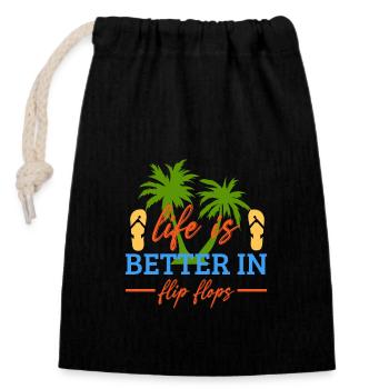 Life Is Better In Flip Flops, Vocation Quotes, - Closable cotton gift bag (14x20cm) - black - Front