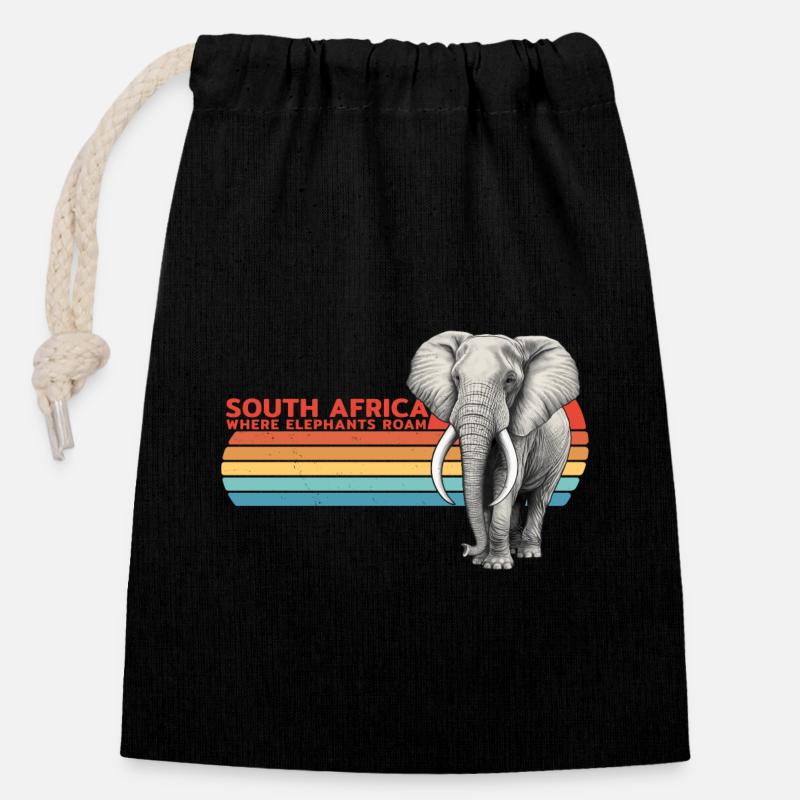Eléphant Afrique du Sud - Sac cadeau en coton avec cordon (14 x 20 cm) - noir