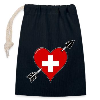 La Suisse drapeau coeur amoureux - Sac cadeau en coton avec cordon (14 x 20 cm) - bleu marine - Devant