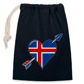 Drapeau islandais coeur amoureux - Sac cadeau en coton avec cordon (14 x 20 cm) - bleu marine - Devant