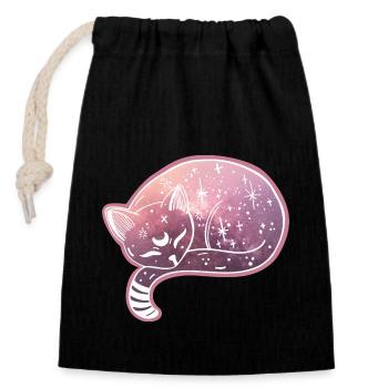 Mignon Magical Cat Doodle avec Galaxy Stars - Sac cadeau en coton avec cordon (14 x 20 cm) - noir - Devant