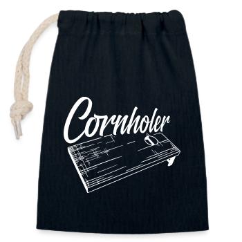 Cornholer Bean Bag Toss Cornhole - Sac cadeau en coton avec cordon (14 x 20 cm) - bleu marine - Devant