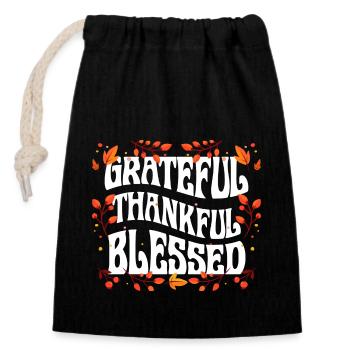 Grateful Thankful Thanksgiving Turkey Day Family - Verschließbarer Geschenkbeutel aus Baumwolle (14x20cm) - Schwarz - Vorne